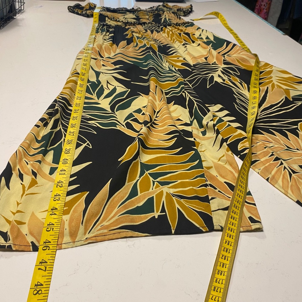 PATRONS OF PEACE Off-Shoulder Smocked Wide Leg Crop Jumpsuit XS Tropical Vacay - Picture 11 of 14
